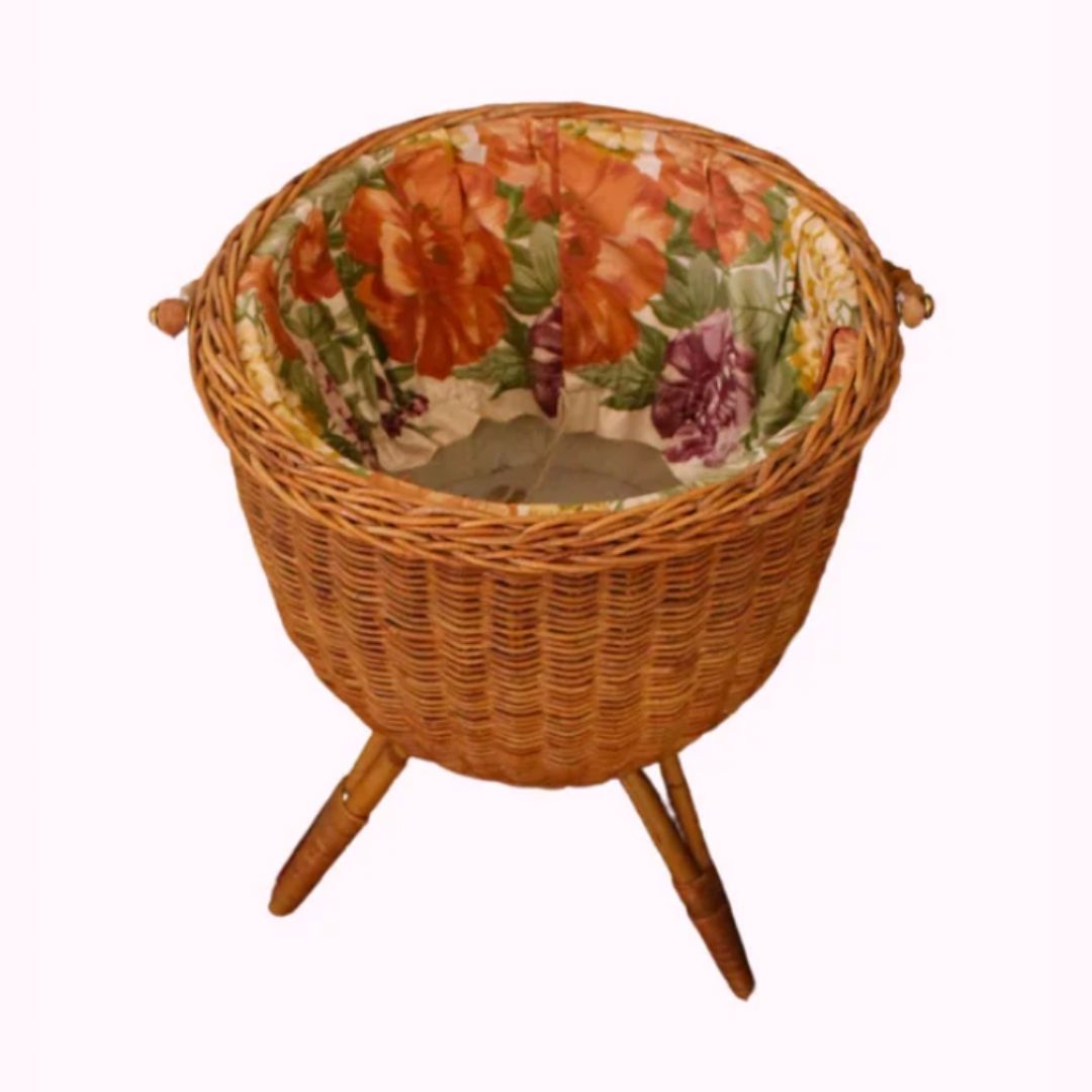 1960s French Rattan & Bamboo Travaileuse