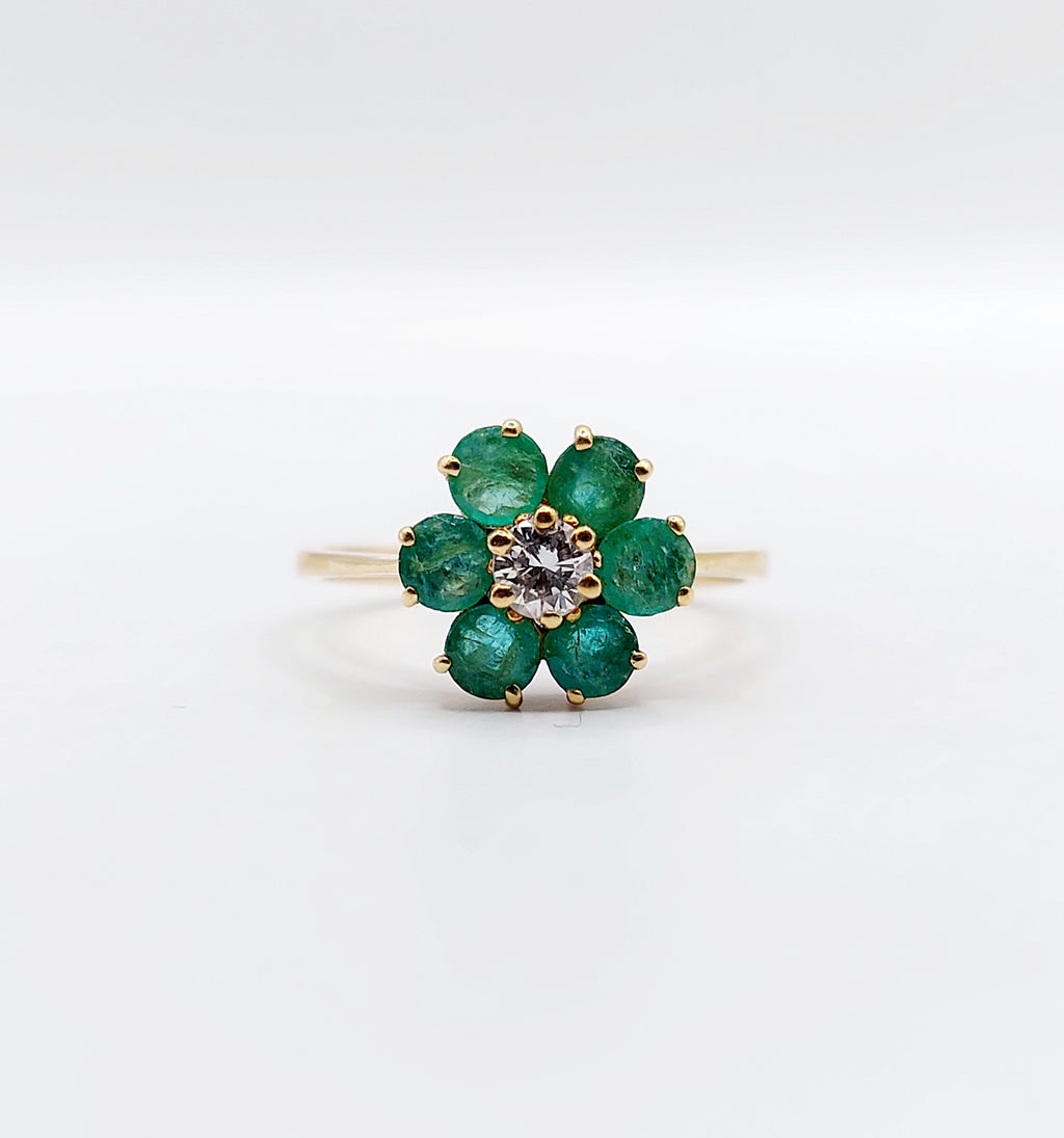 French Art Deco Emerald Daisy Ring
