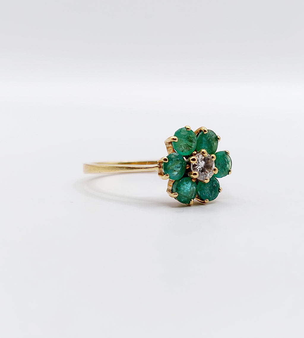 French Art Deco Emerald Daisy Ring