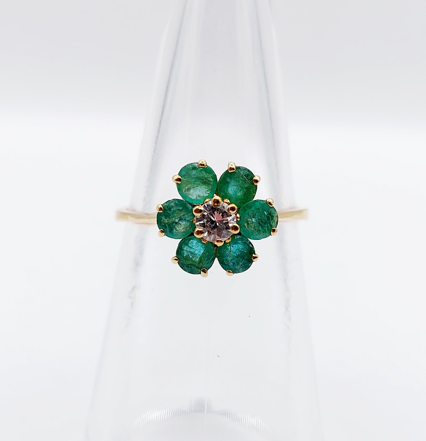 French Art Deco Emerald Daisy Ring