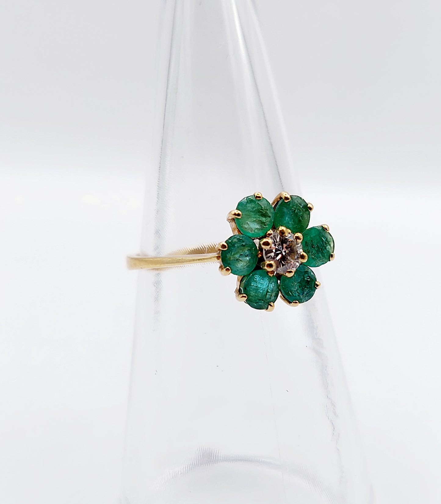 French Art Deco Emerald Daisy Ring