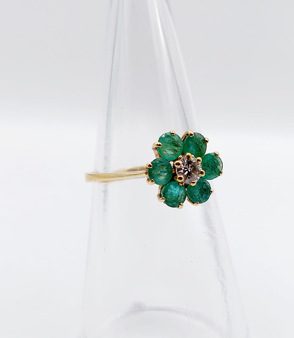 French Art Deco Emerald Daisy Ring