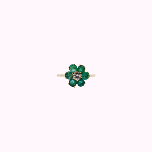 French Art Deco Emerald Daisy Ring