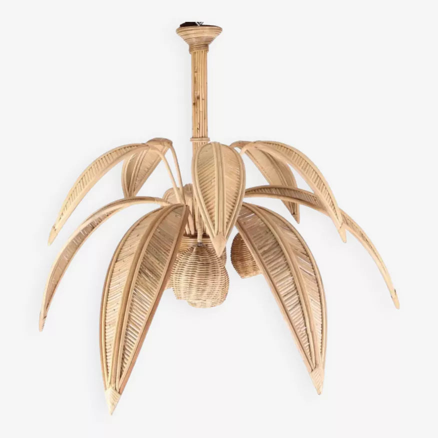 French Rattan Palm Tree Pendant