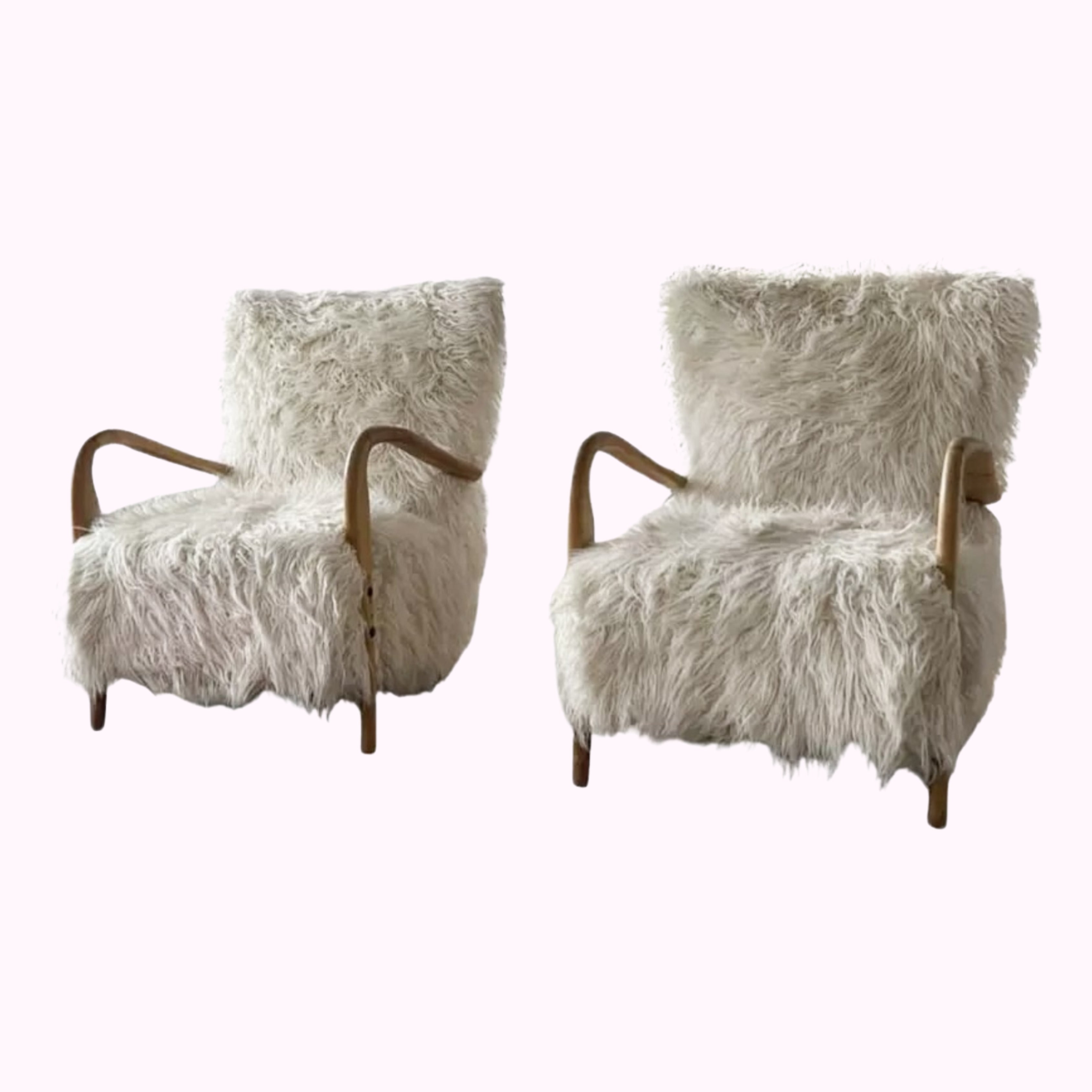 Danish Faux Fur Armchairs 1950s