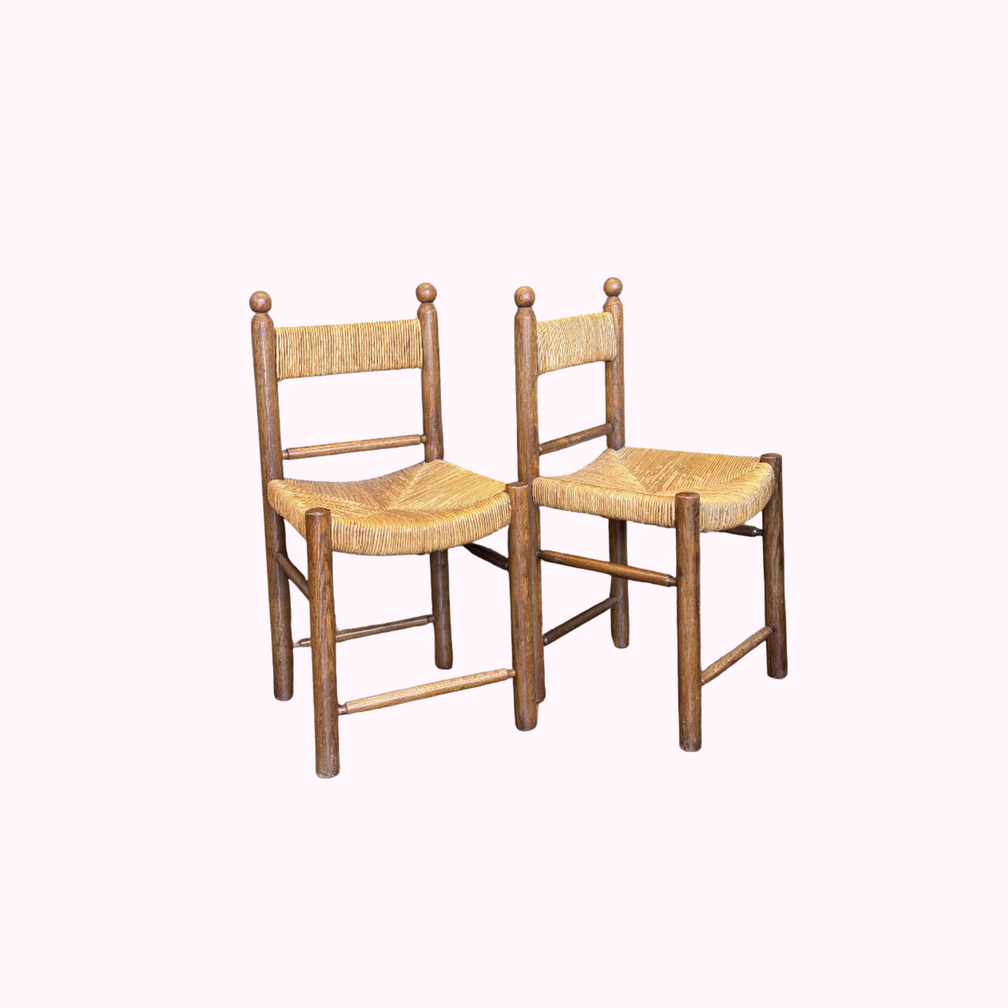 Set of 4 1950s Riviera Oak & Rush Chairs in the manner of Charlotte Perriand