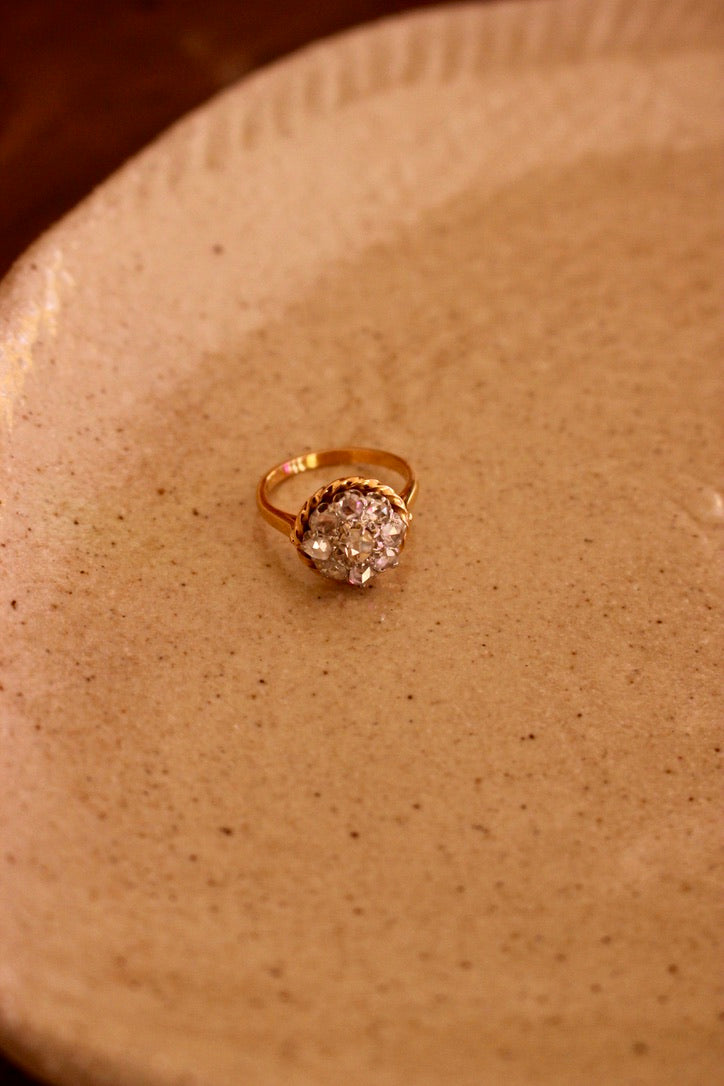 French Antique Diamond Daisy Ring