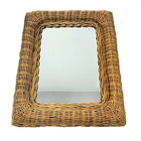 1960s France Rectangular Wicker Mirror