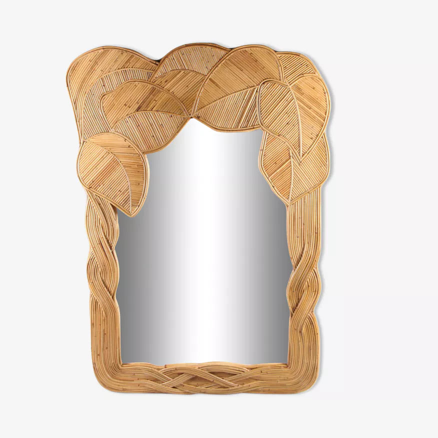 French Rattan Floor Mirror