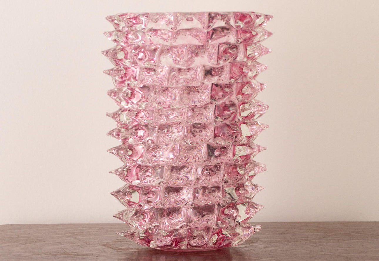 Pink and Clear Murano Glass Rostrato Vase