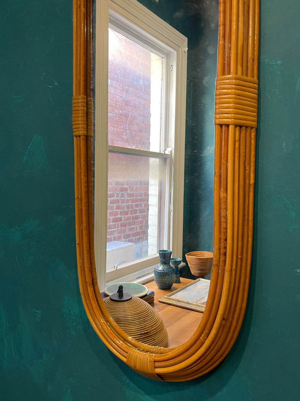 1960s Italian Oval Bamboo Mirror