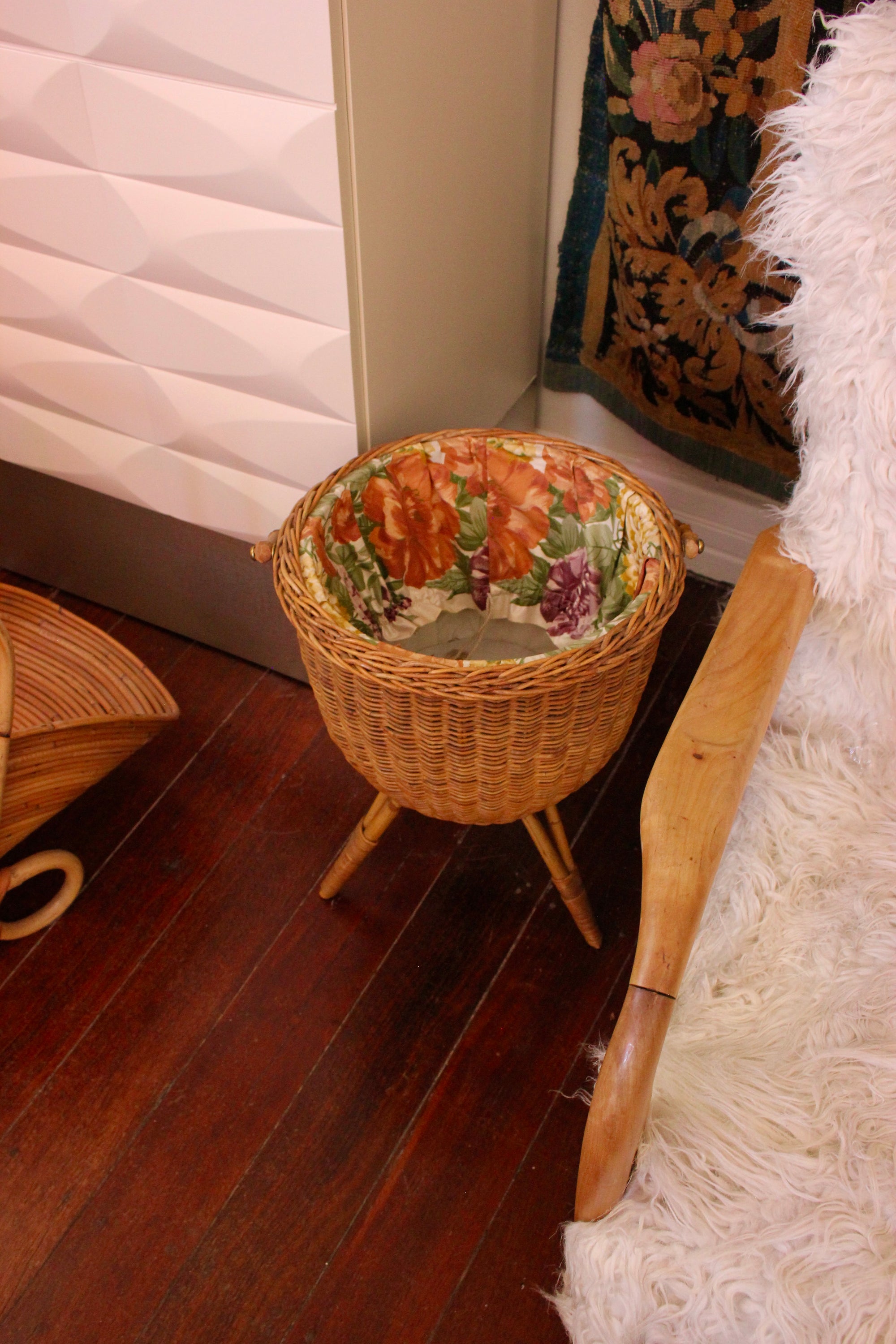1960s French Rattan & Bamboo Travaileuse