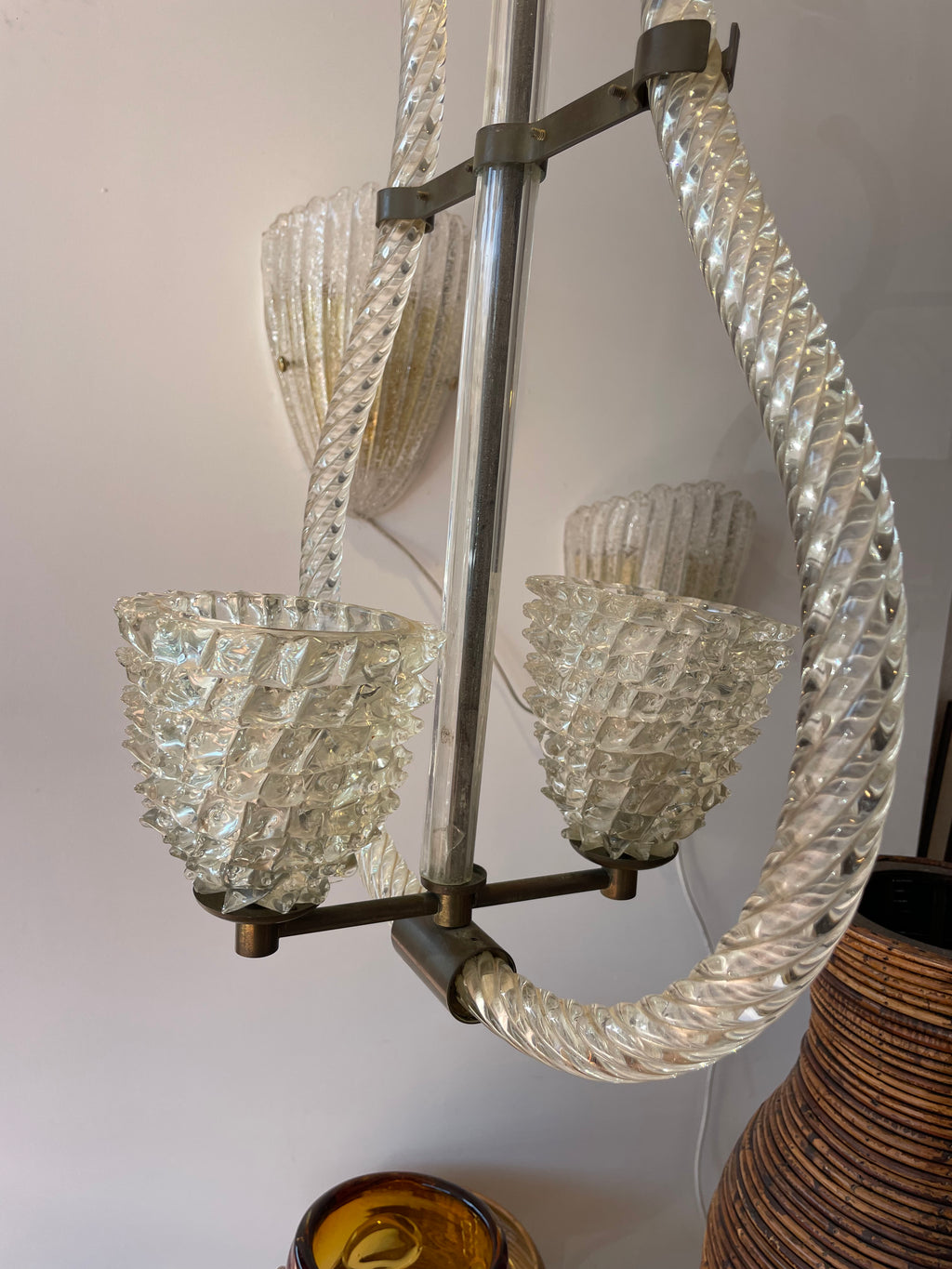 1940s Barovier & Toso Double Rostrato Murano Chandelier