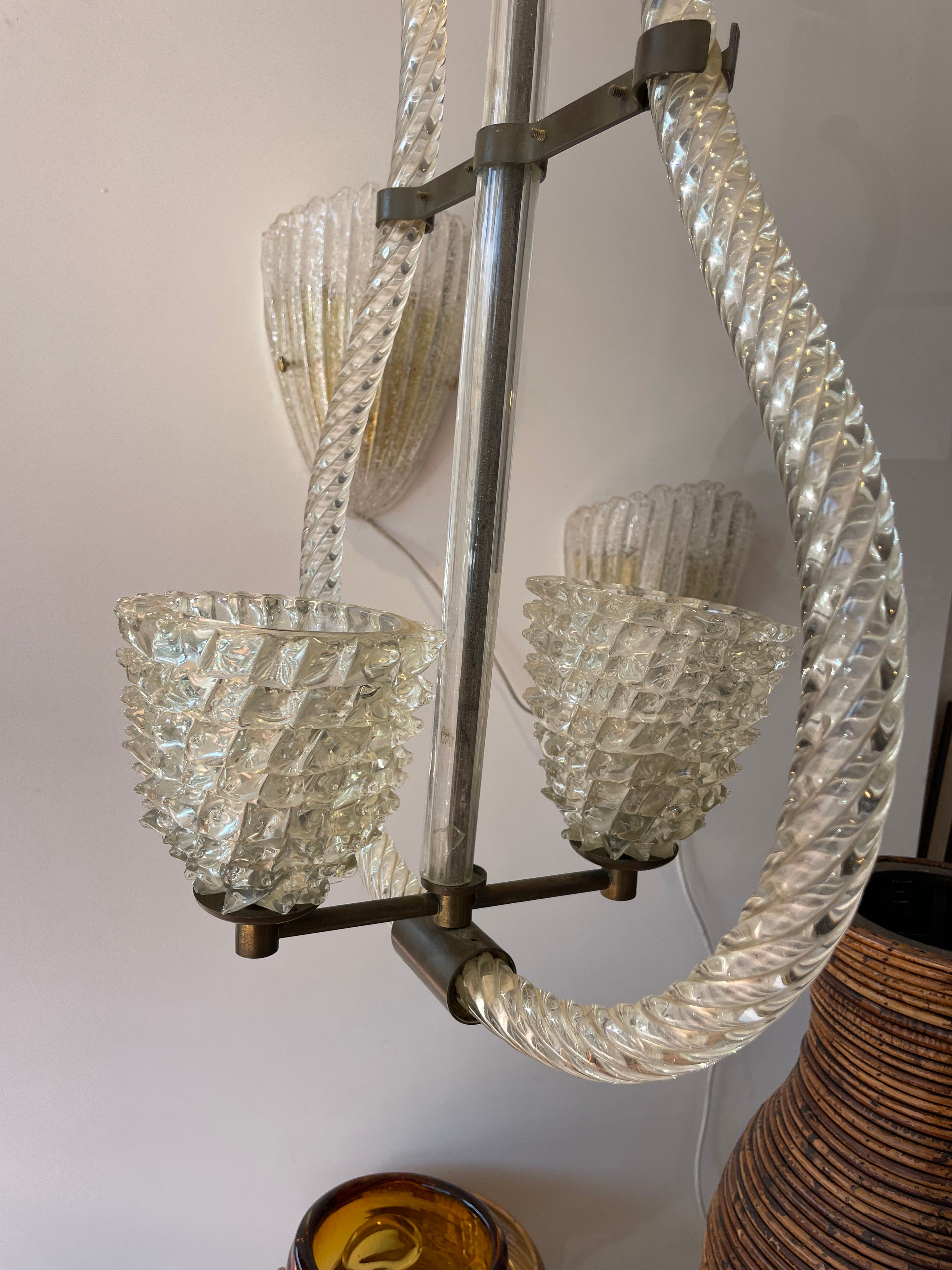 1940s Barovier & Toso Double Rostrato Murano Chandelier