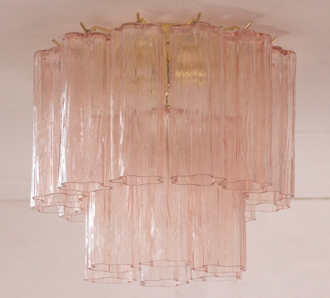 Ceiling Lamp With Cipria Pink Murano Glass Tronchi