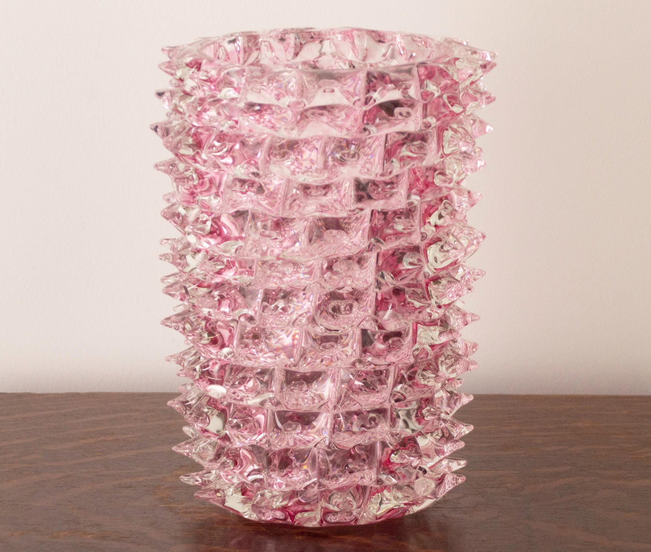 Pink and Clear Murano Glass Rostrato Vase