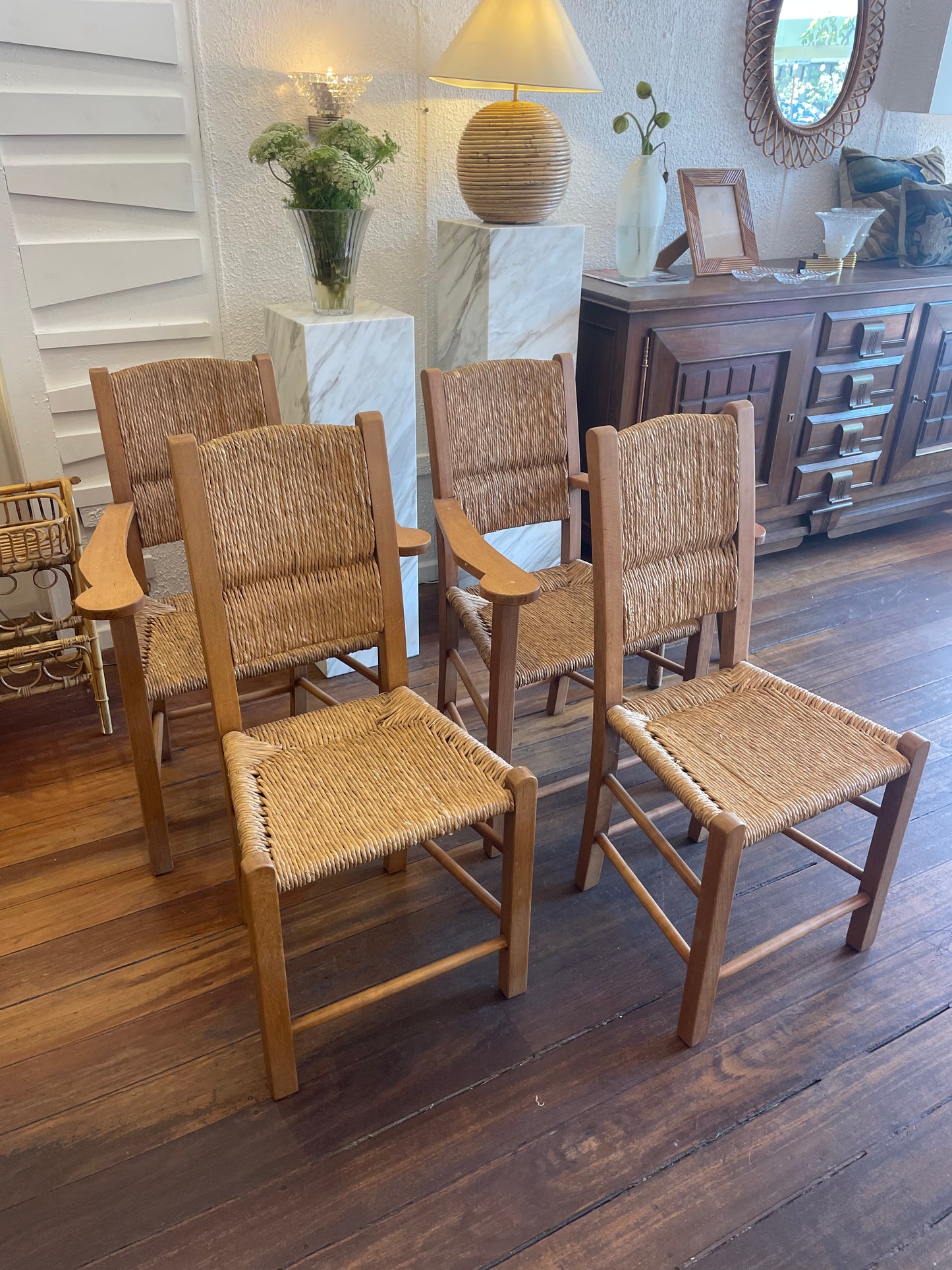 Set of 4 1940s French Rope Chairs