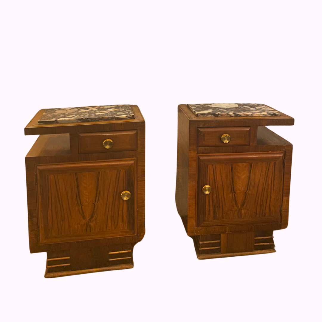 Walnut Stained French Oak Side tables with a Marble top