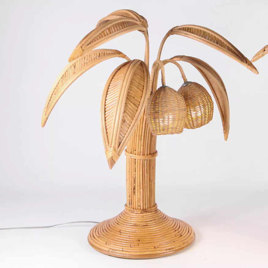 French Rattan Tall Table Lamp