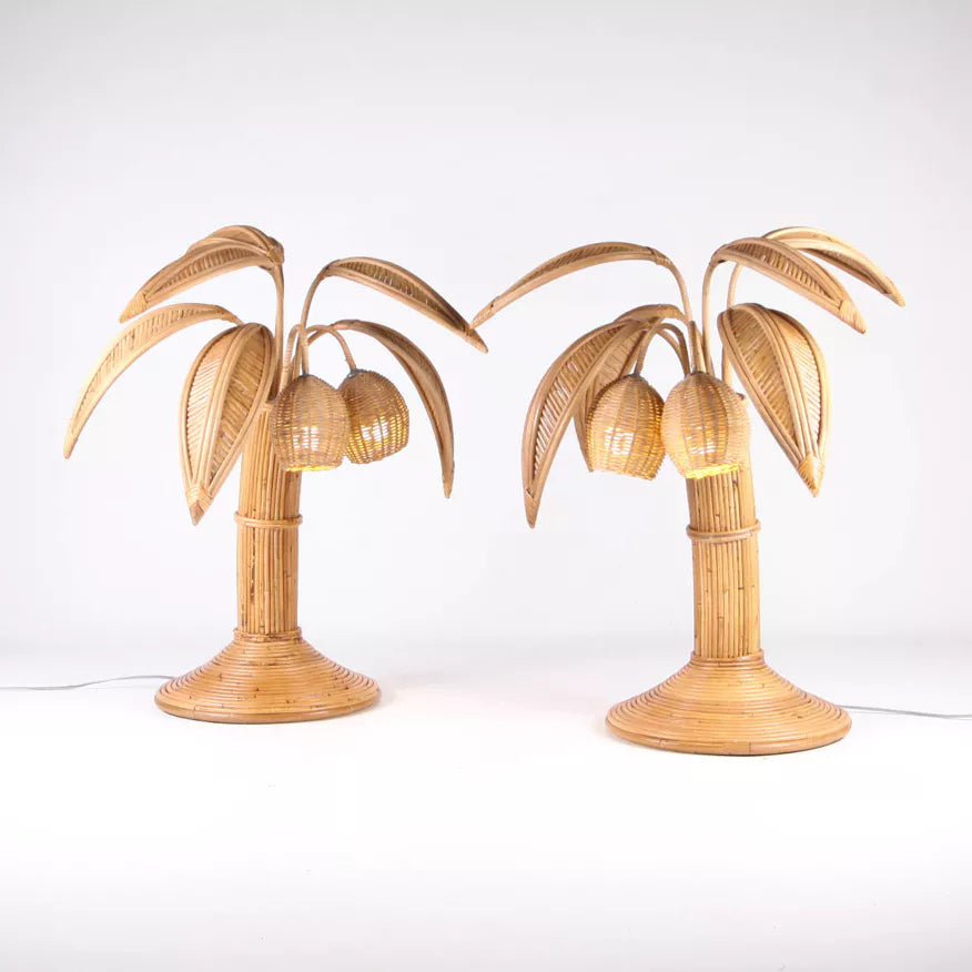 French Rattan Tall Table Lamp