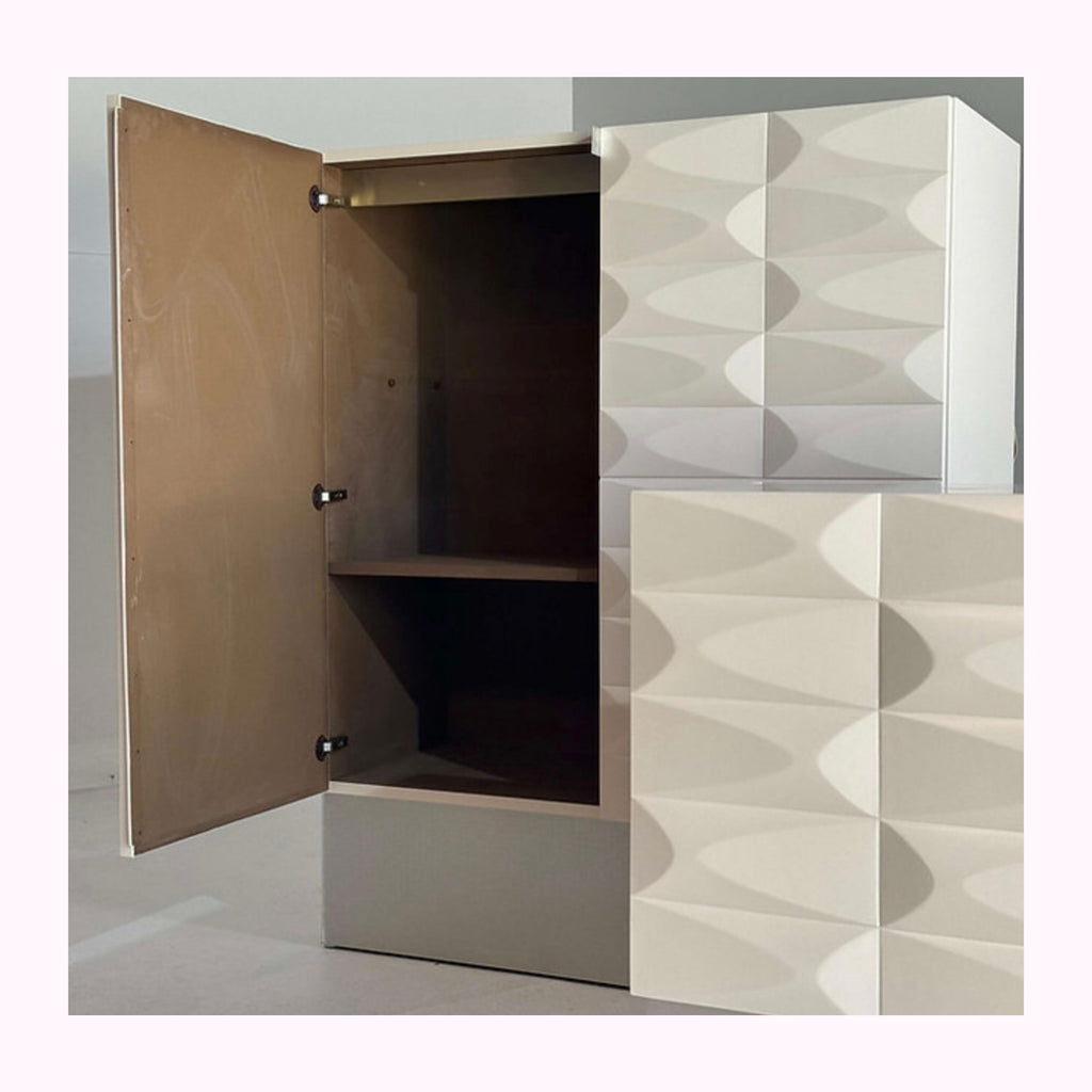 1970s White Belgium Brutalist Tall Cabinet