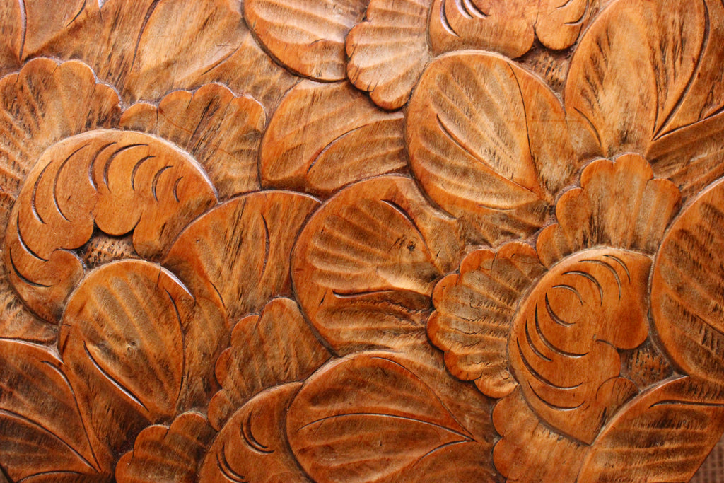 Japanese Hand Carved Floral Side Table