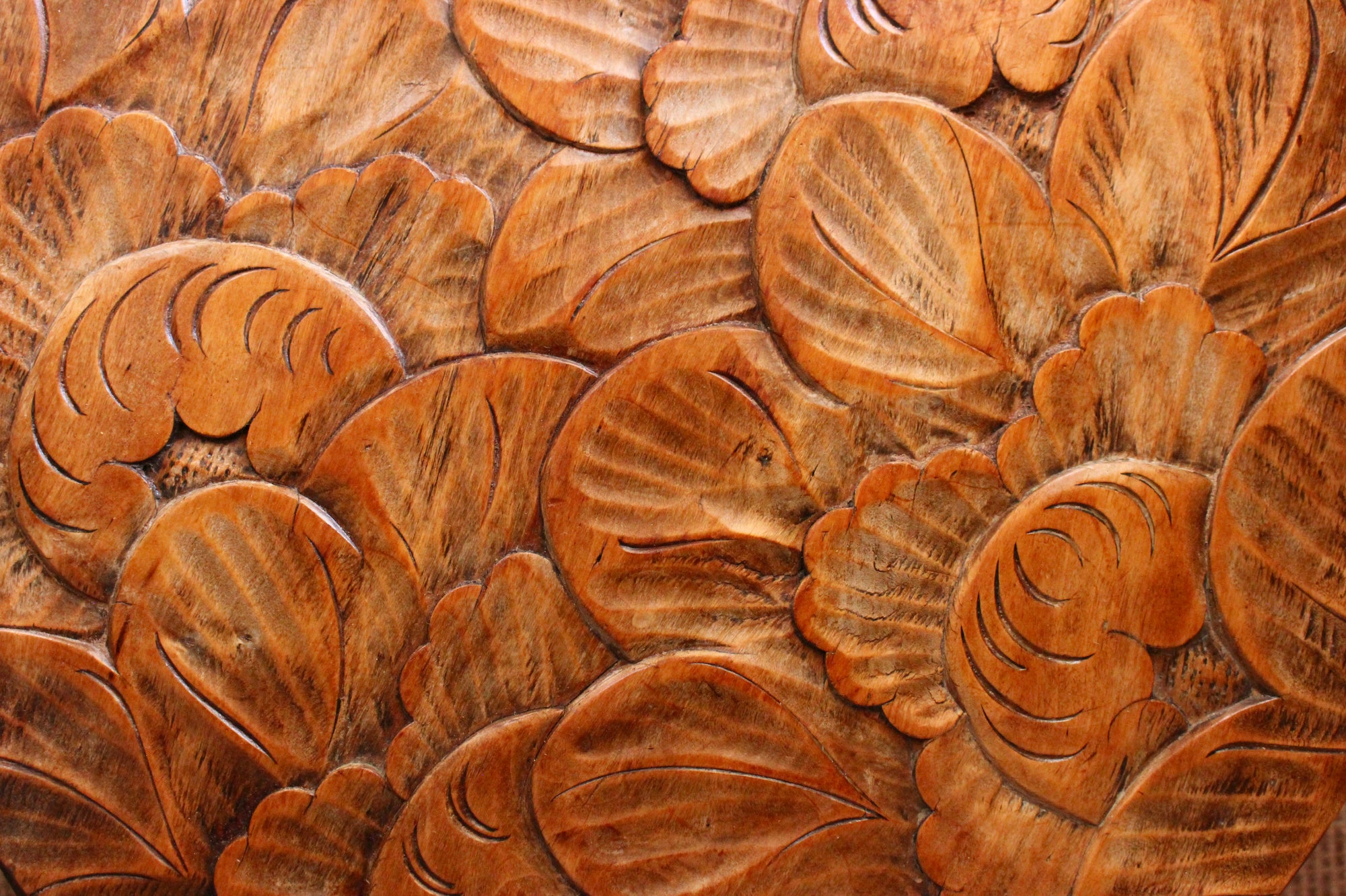 Japanese Hand Carved Floral Side Table