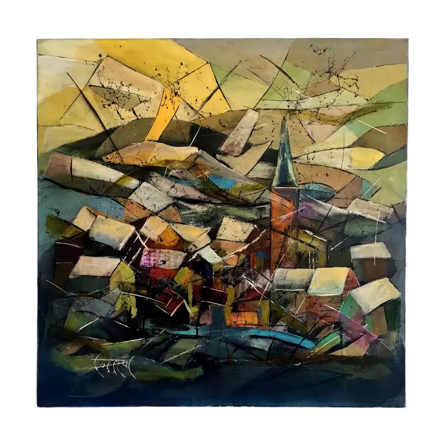 Cubist Landscape 1980s Paris Painting