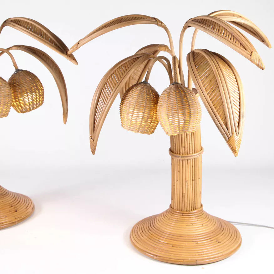 French Rattan Tall Table Lamp
