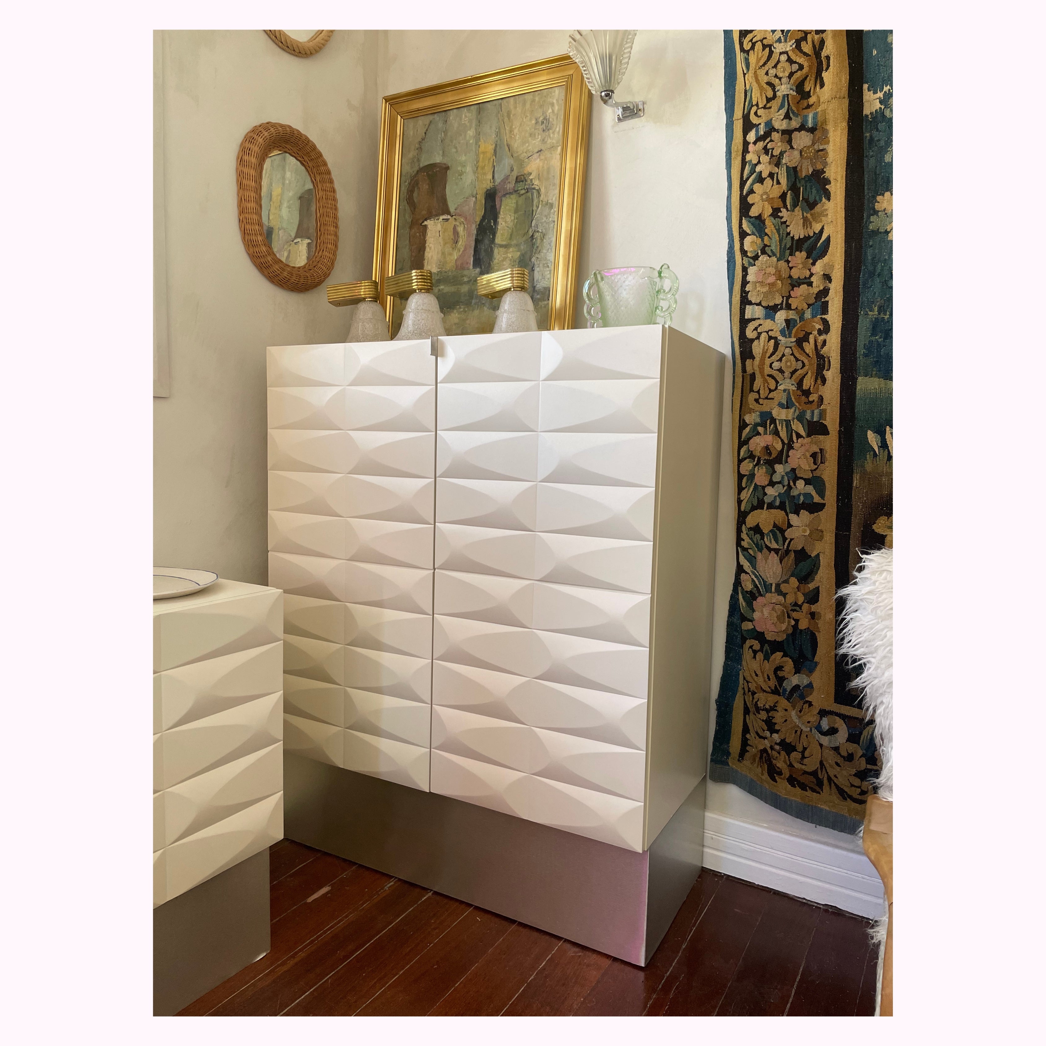 1970s White Belgium Brutalist Tall Cabinet
