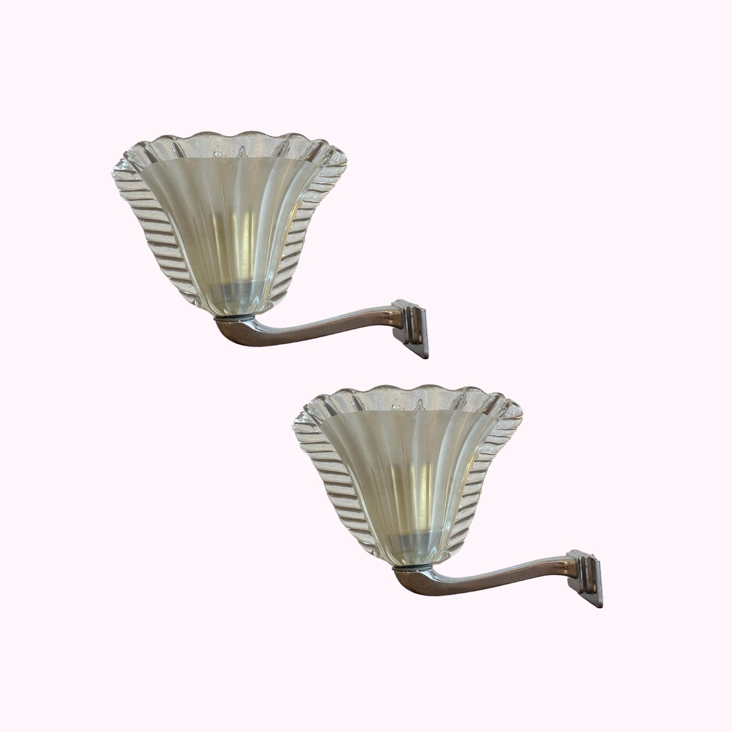 1950s Barovier & Toso Murano and Chrome Sconces