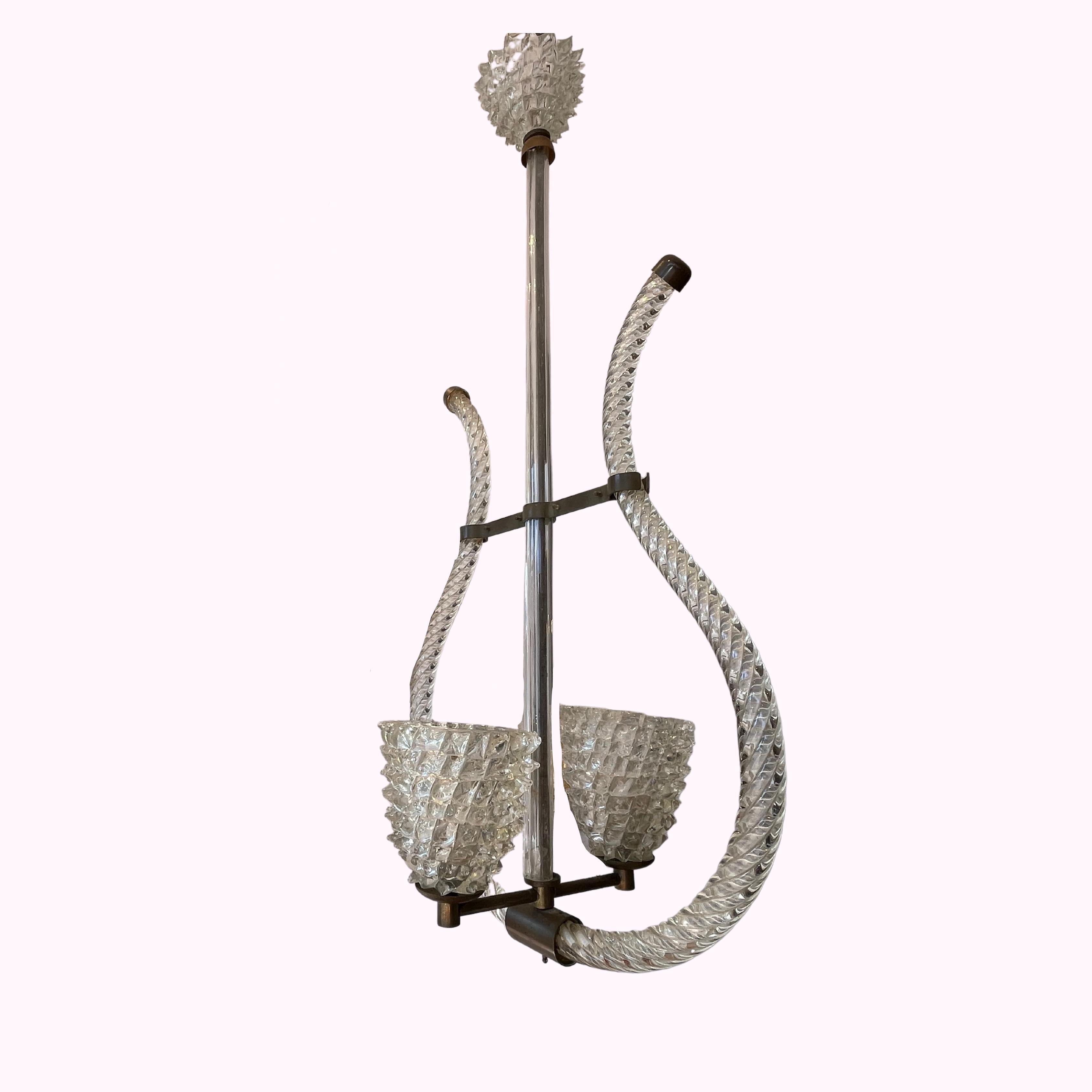 1940s Barovier & Toso Double Rostrato Murano Chandelier