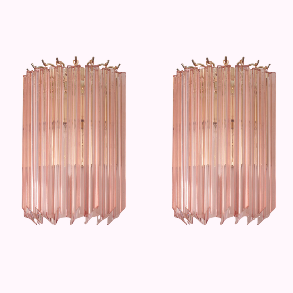 Set of 2 Made in Italy quadriedri Murano glass pink colour wall sconces