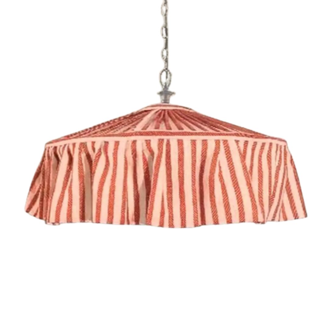 Ruffled Red Striped Linen Lampshade