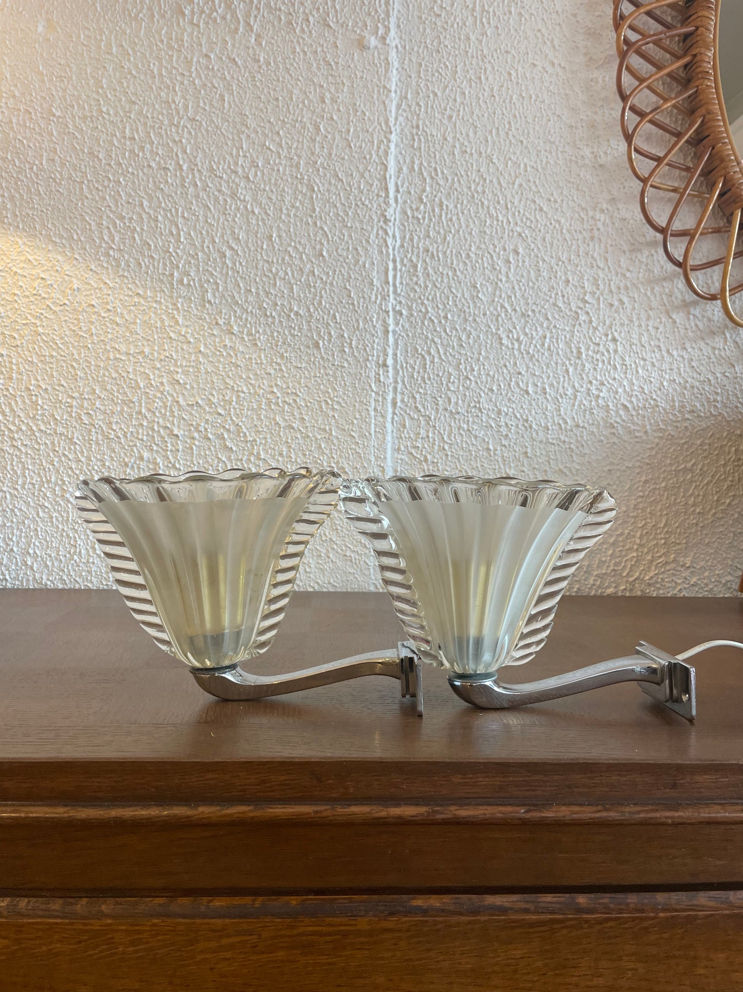 1950s Barovier & Toso Murano and Chrome Sconces