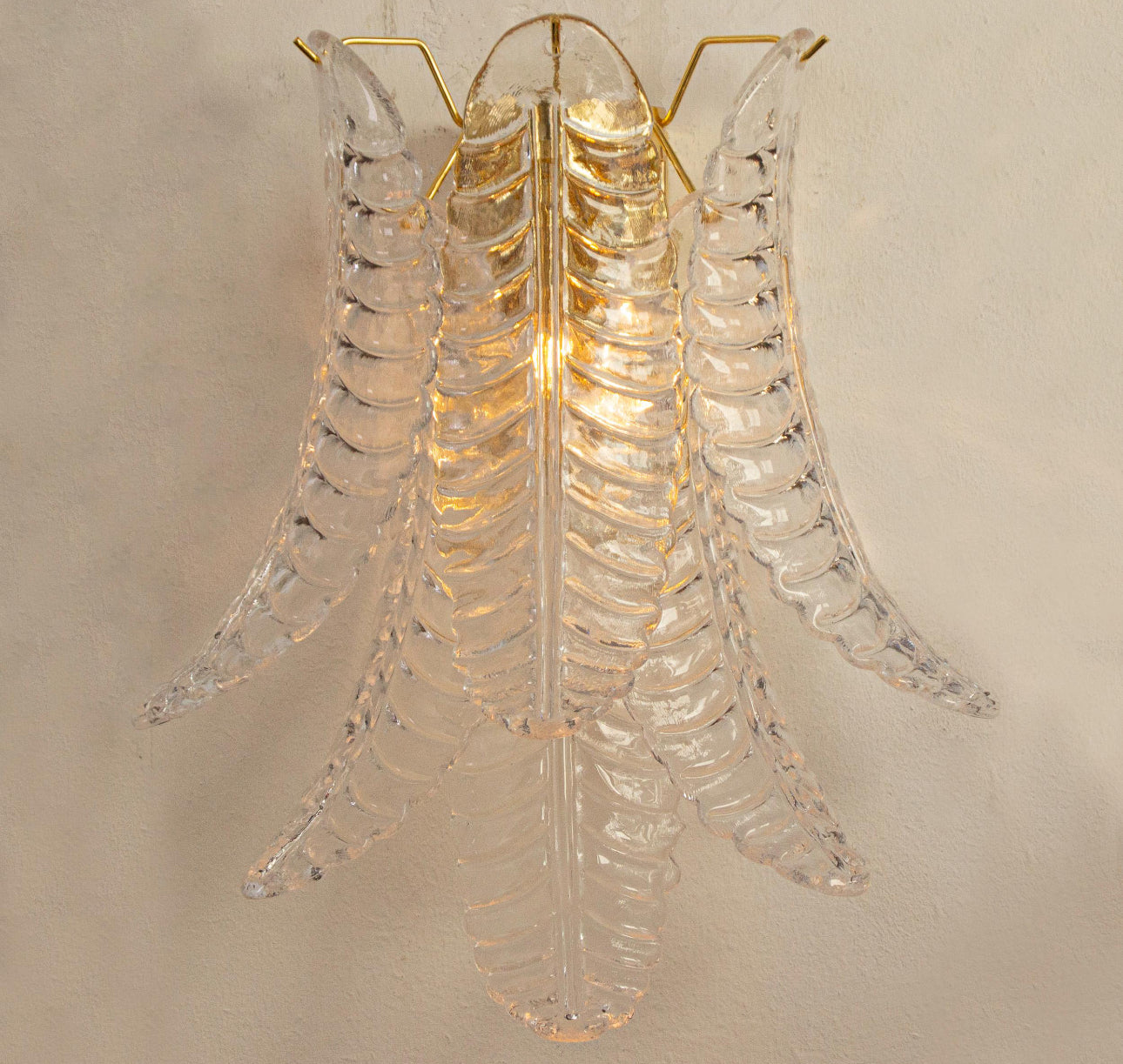 Set of 2 Wall Sconces with Clear Murano Glass