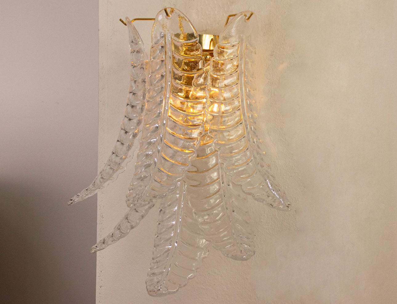 Set of 2 Wall Sconces with Clear Murano Glass