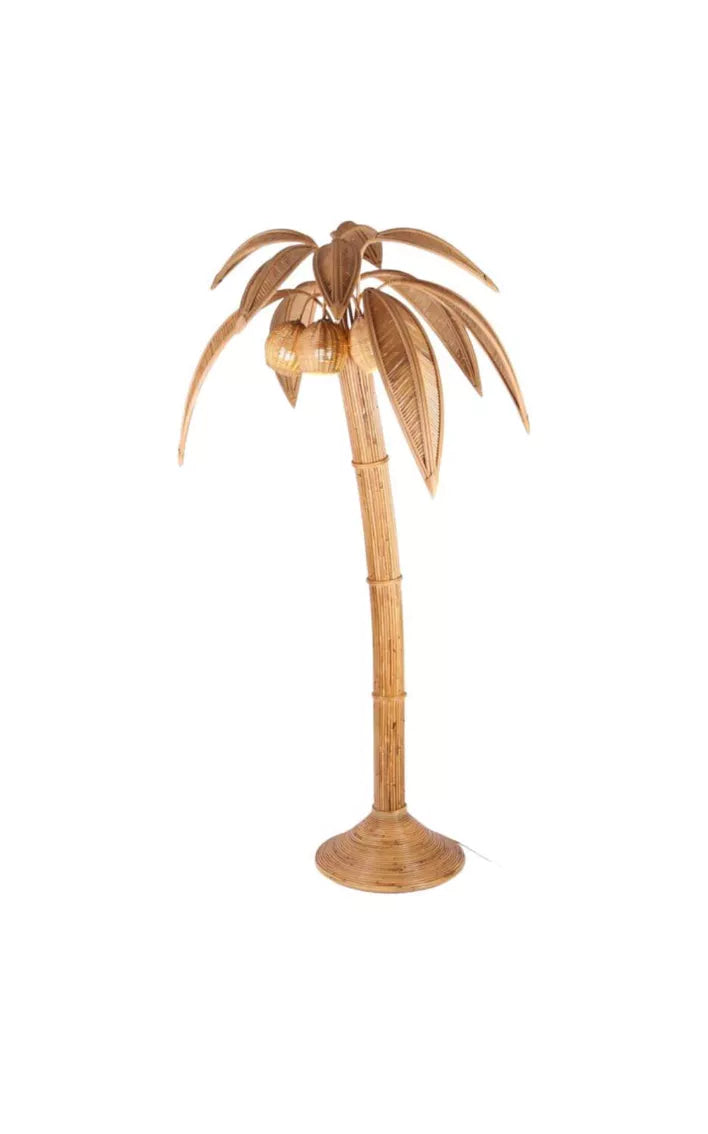 French Rattan Palm Floor Lamp
