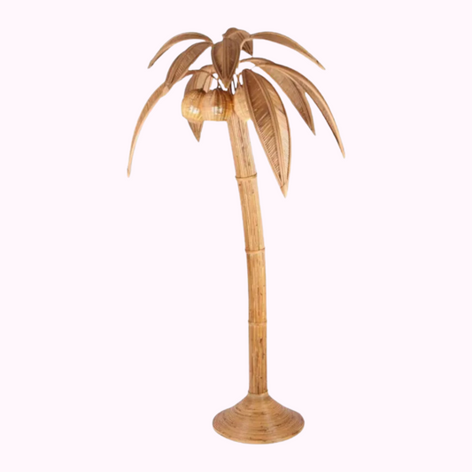 French Rattan Palm Floor Lamp