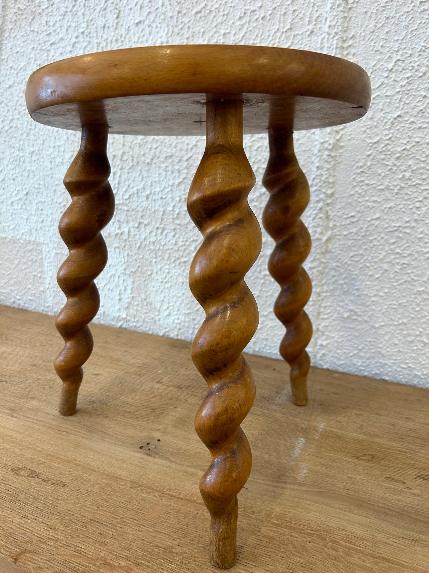 Early 20th Century French Oak Twist Stool from Paris