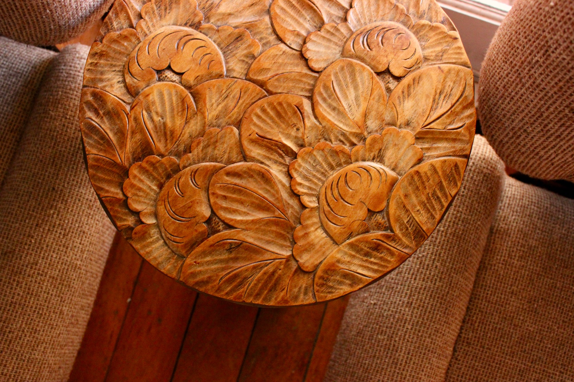 Japanese Hand Carved Floral Side Table