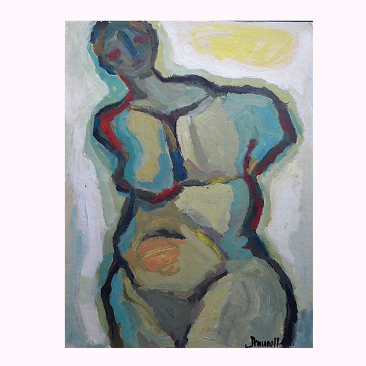 1950s French signed Femme nue oil on board