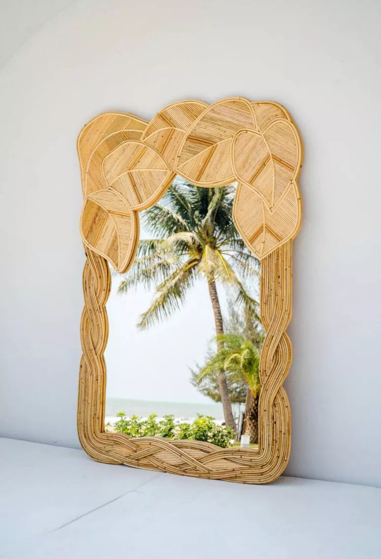 French Rattan Floor Mirror