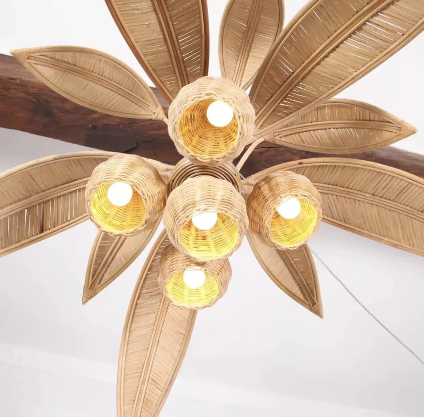 French Rattan Palm Tree Pendant