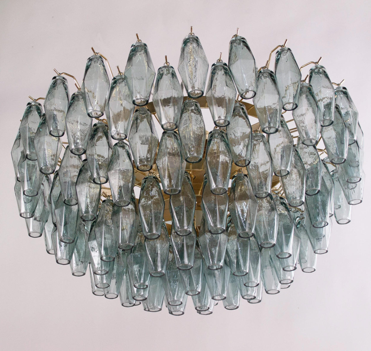 Large Italian Flush Lamp Ø80 cm Teal Murano Glass Poliedri