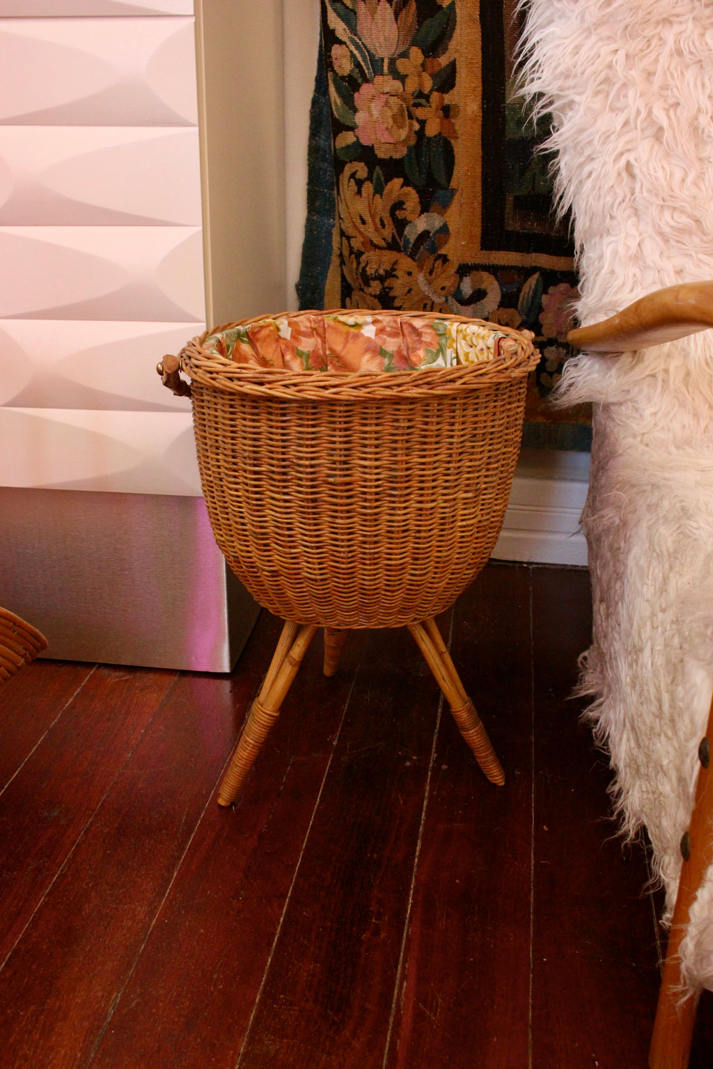 1960s French Rattan & Bamboo Travaileuse