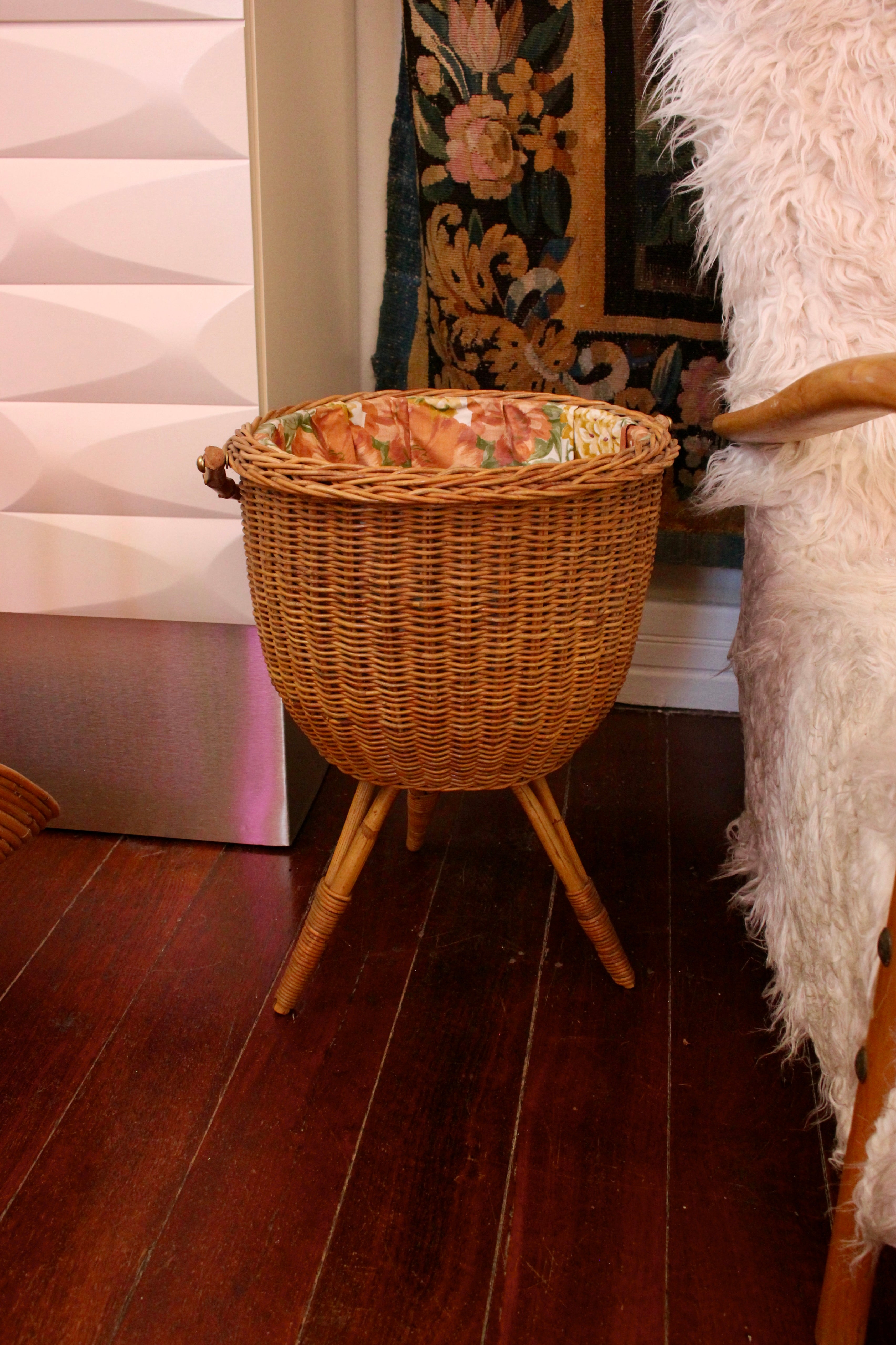 1960s French Rattan & Bamboo Travaileuse