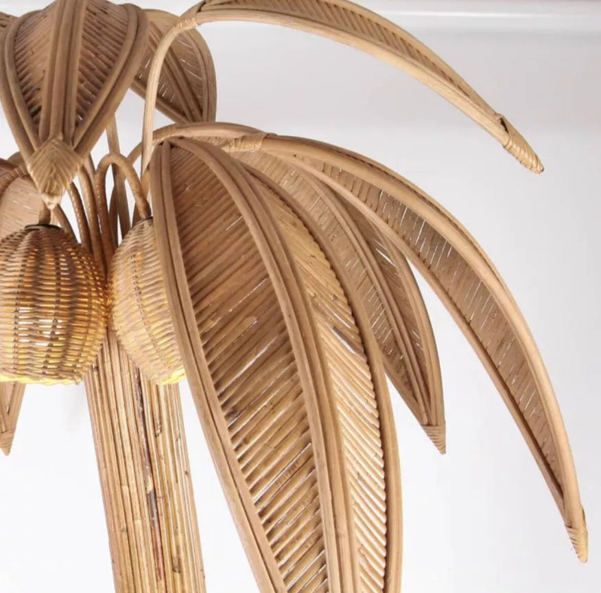 French Rattan Palm Floor Lamp