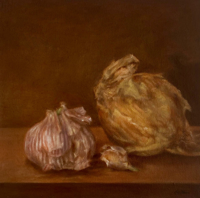 Garlic & Onion Still Life by K. Mizuno – 25cm x 25cm