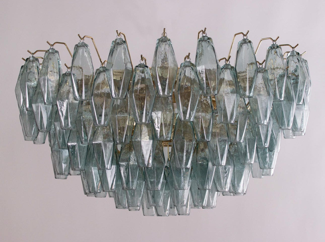 Large Italian Flush Lamp Ø80 cm Teal Murano Glass Poliedri